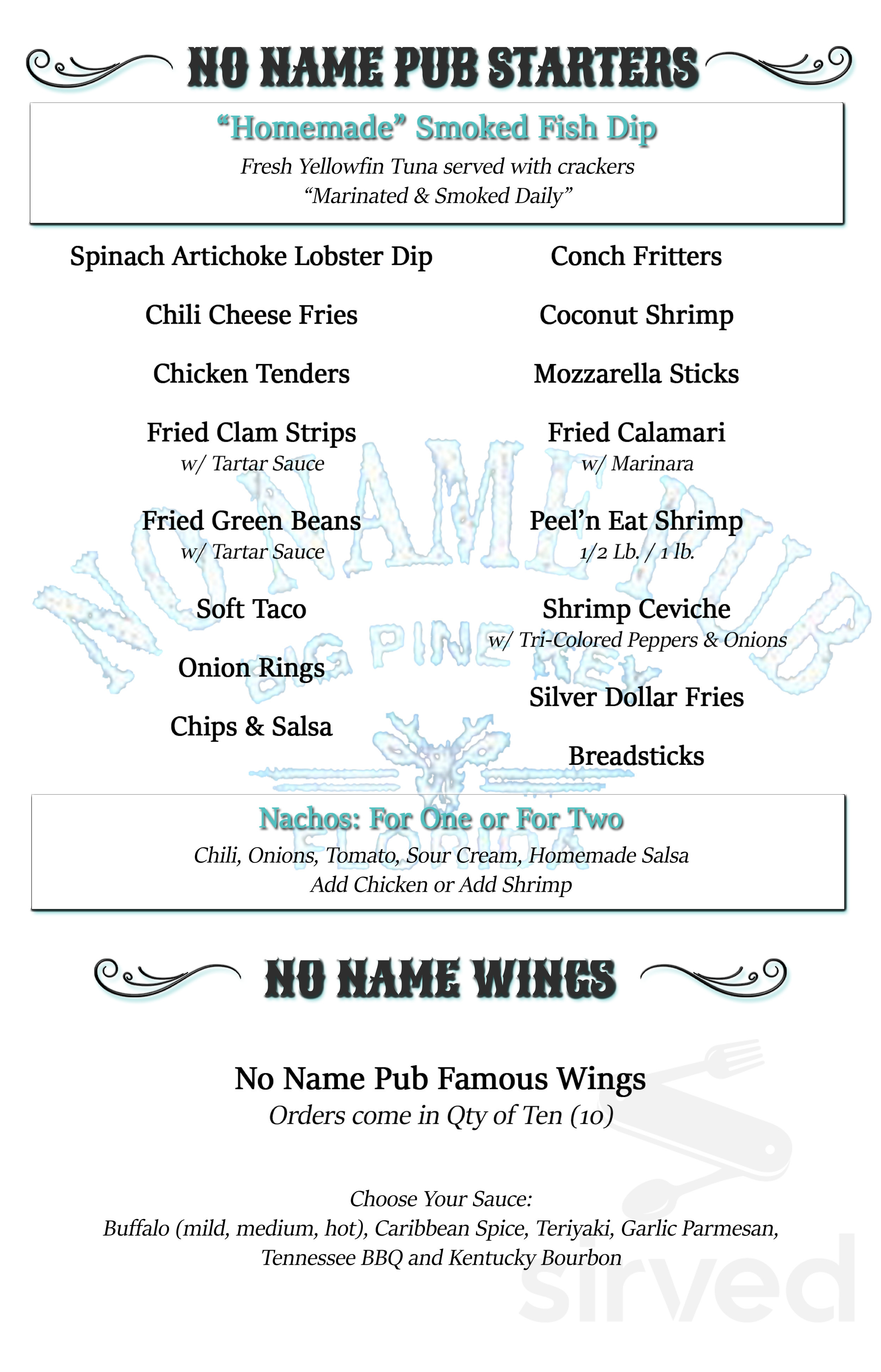 No Name Pub menu in Big Pine Key, Florida, USA