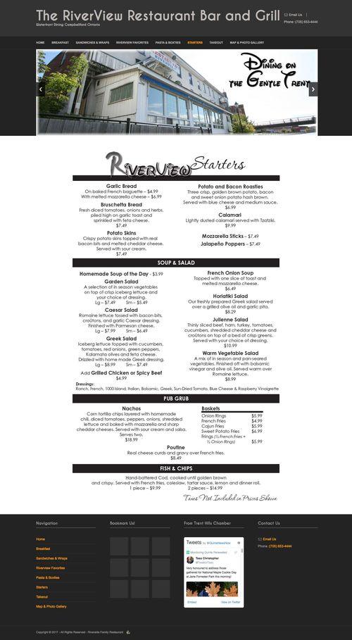 The Riverview Restaurant menu in Campbellford, Ontario, Canada