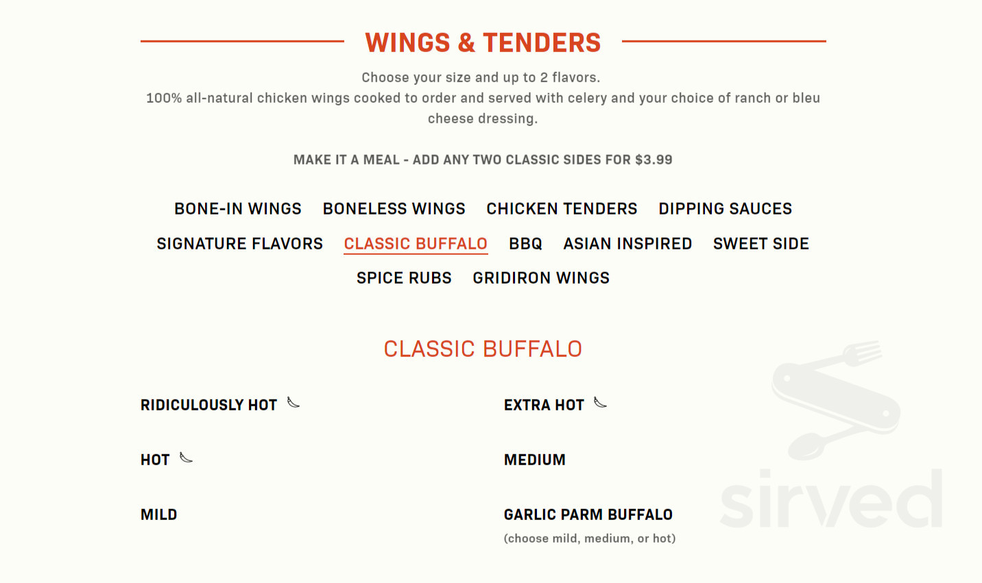 Hurricane Grill & Wings menus in Newburgh, New York, United States