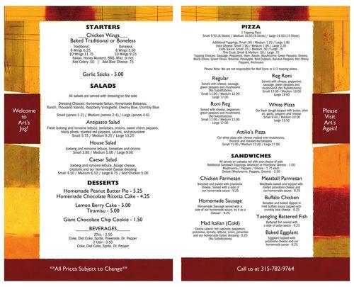 Arts Jug menu in Watertown, New York, USA