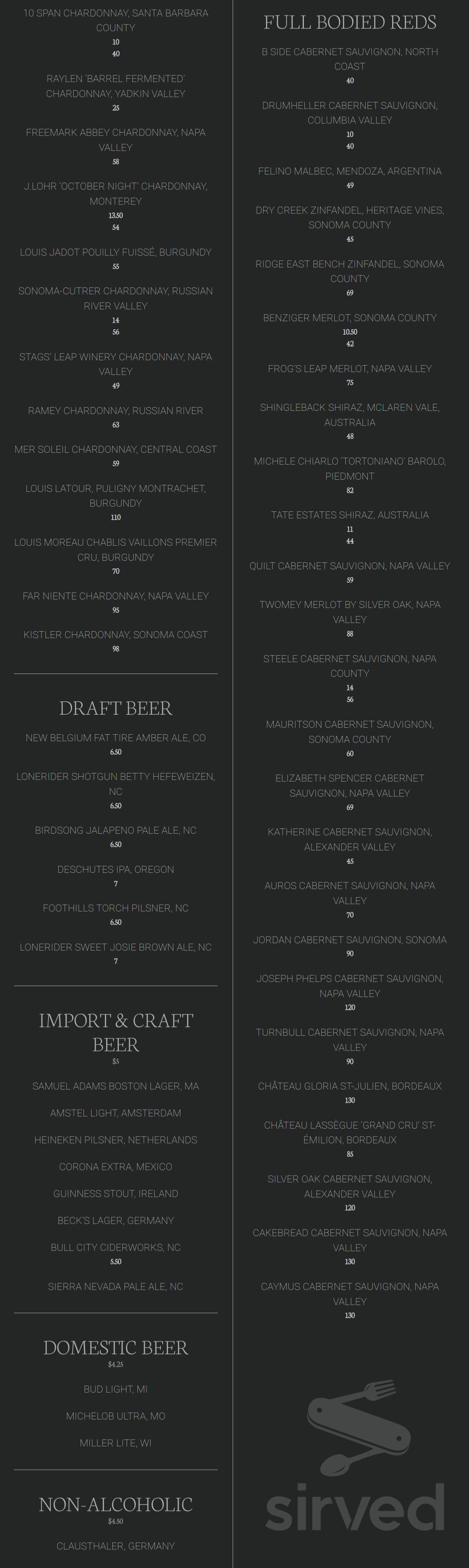 Bernardin's Restaurant At Ratcliffe menus in Charlotte, North Carolina