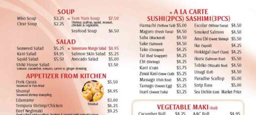 Menu for Shiki Sushi in Murrells Inlet, SC | Sirved