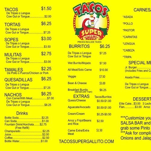 Tacos Gallo Loco menu in Anaheim, California, USA