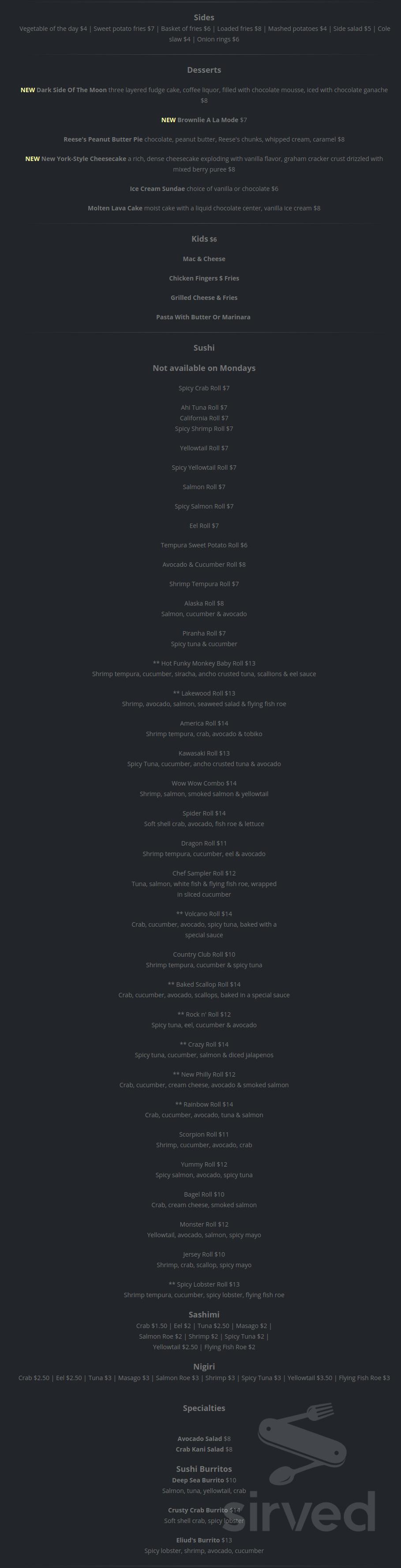 Maggie's Bar & Restaurant menu in Lakewood, New Jersey, USA