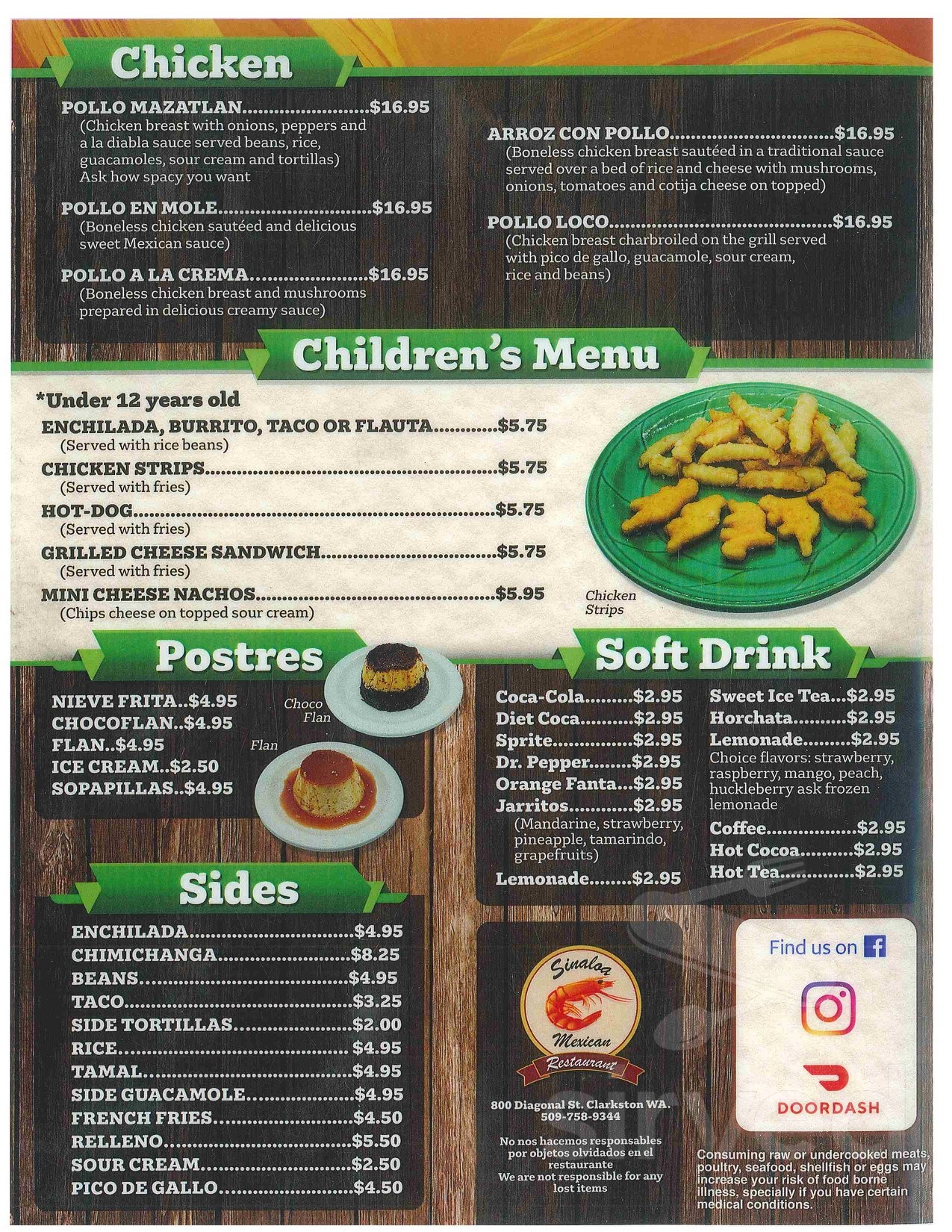 Menu  Sinaloa Restaurant