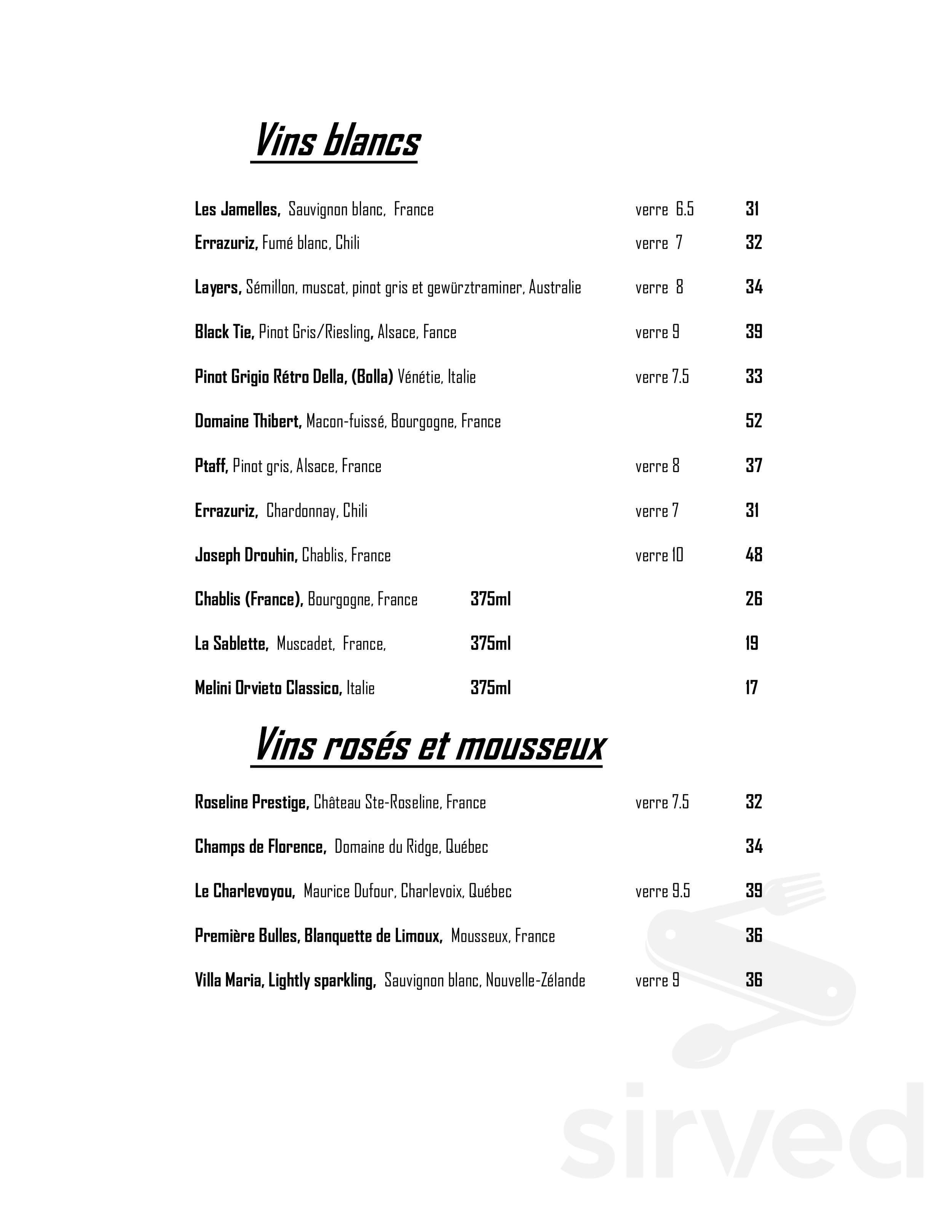 L'Orange Bistro menu in BaieSaintPaul, Quebec, Canada