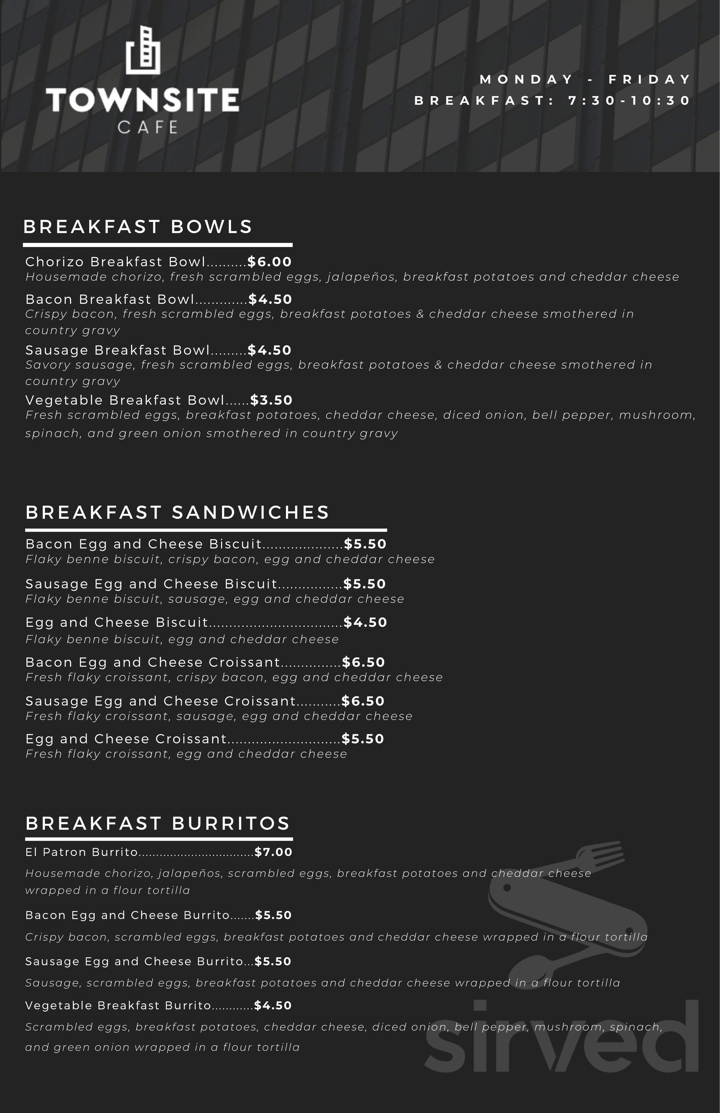 Townsite Cafe menus in Topeka, Kansas, United States