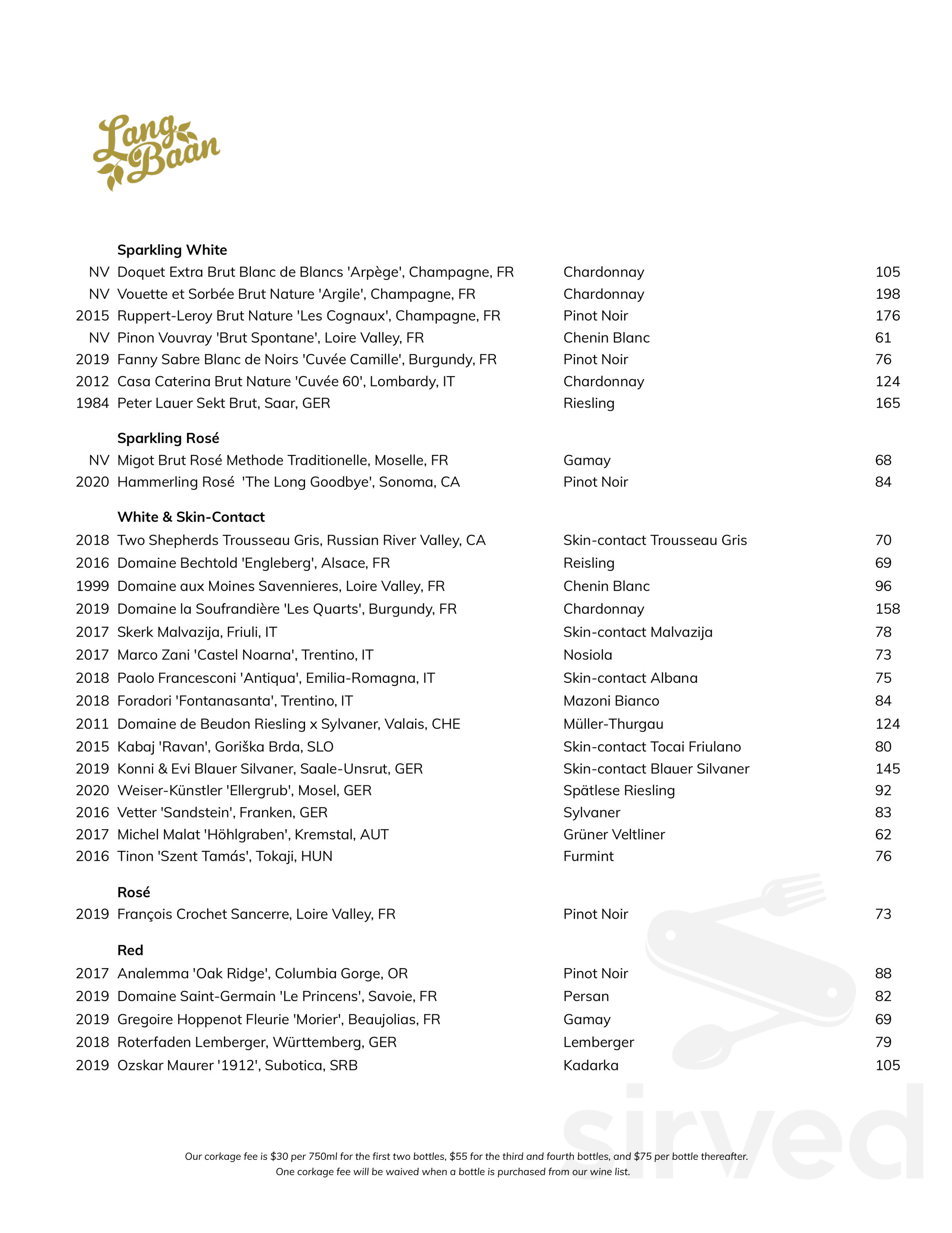 Langbaan wine menu in Portland, Oregon