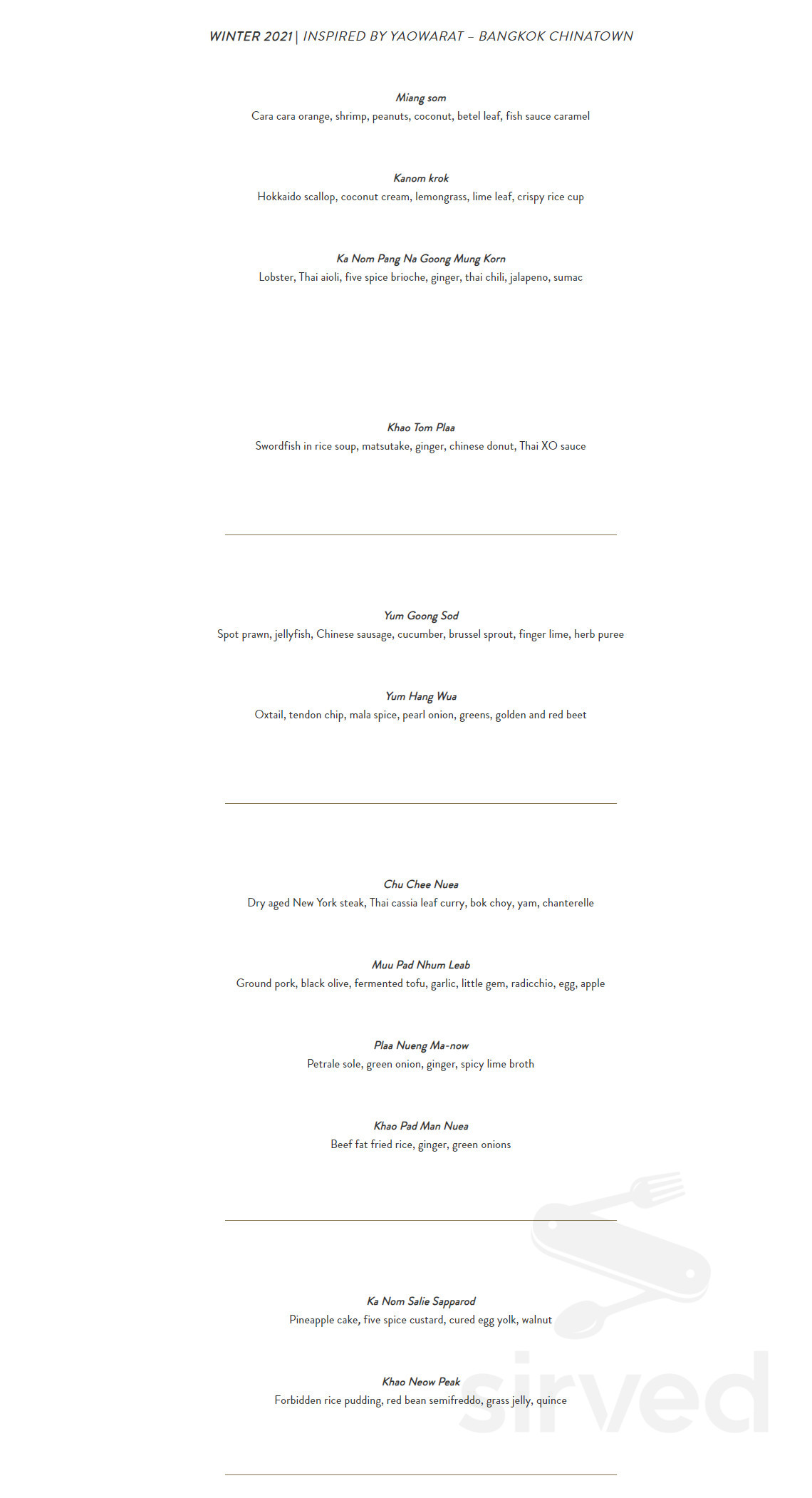 Langbaan menu in Portland, Oregon