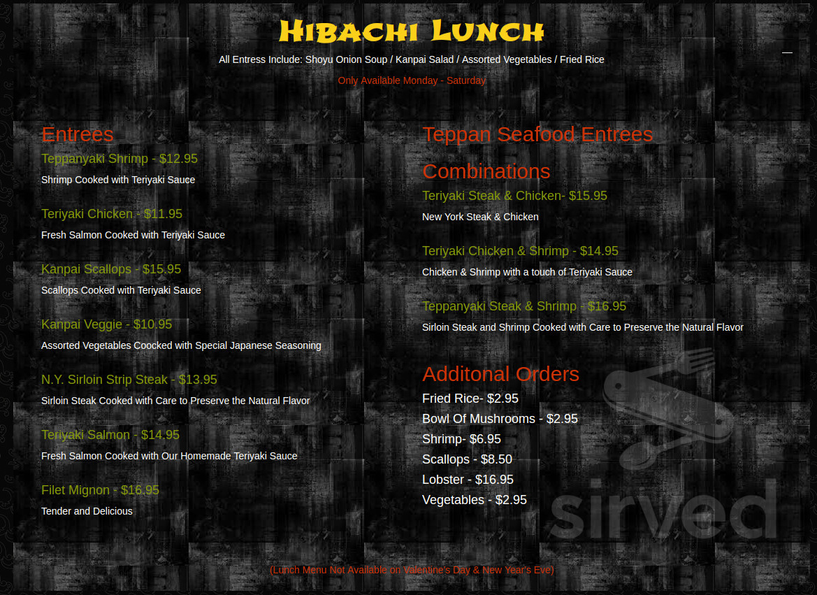 Kanpai Japanese Steak & Sushi menu in Hopewell, Virginia, USA