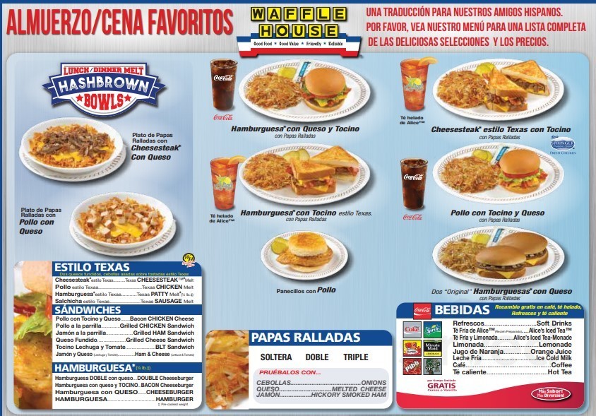 Waffle House menu in Grove City, Ohio, USA