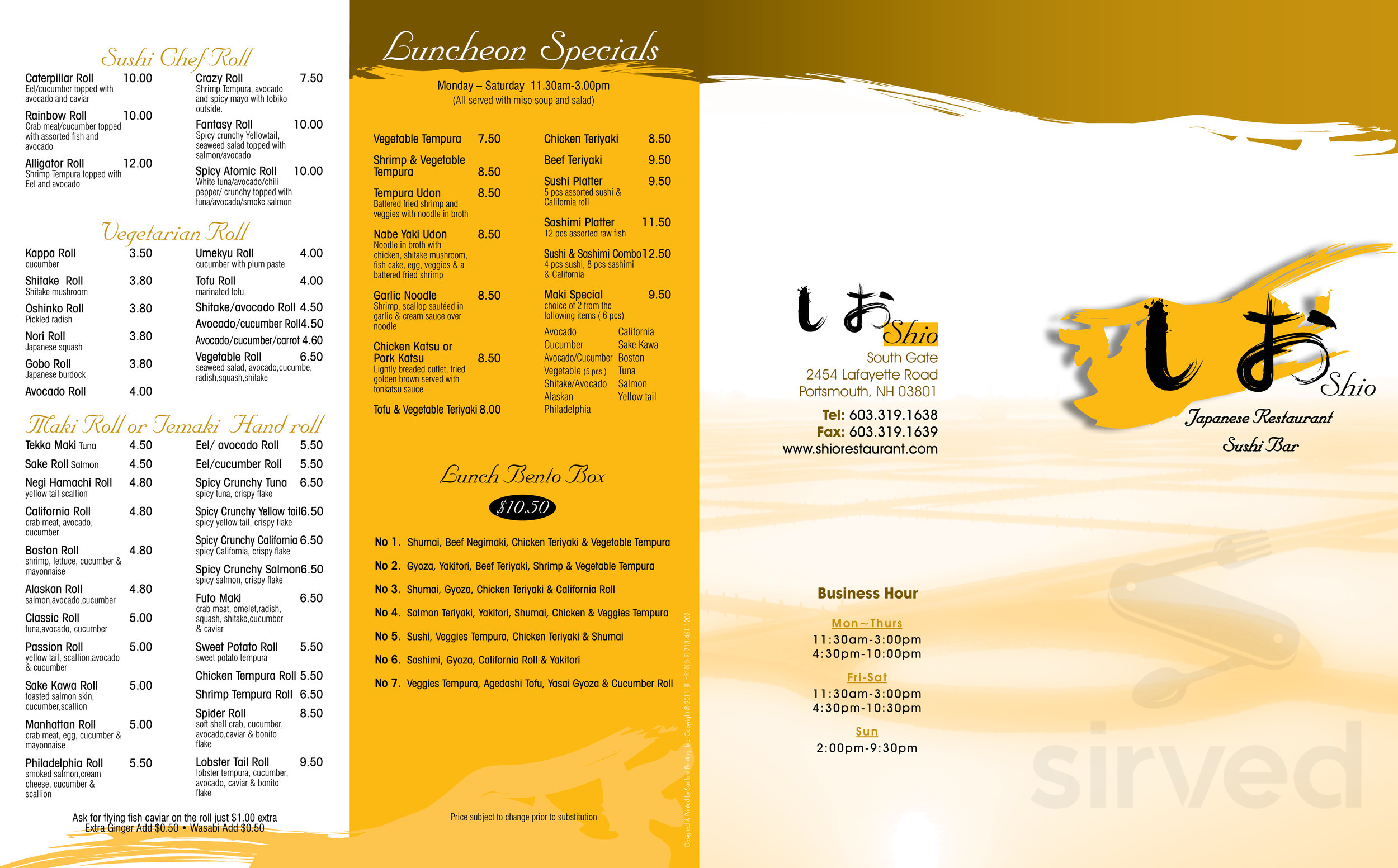 Shio Japanese Restaurant menus in Portsmouth, New Hampshire, United States