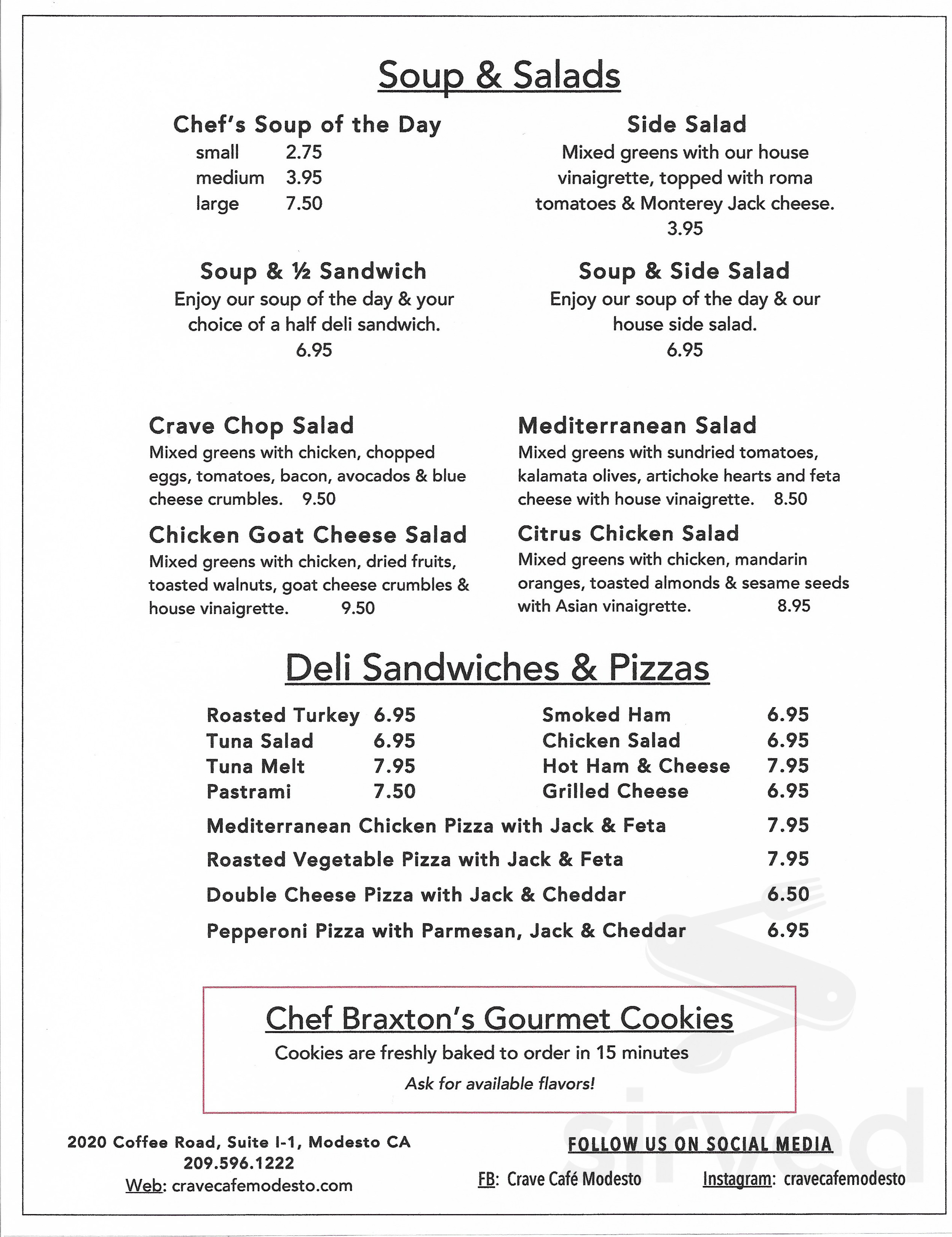 Crave Cafe menu in Modesto, California, USA