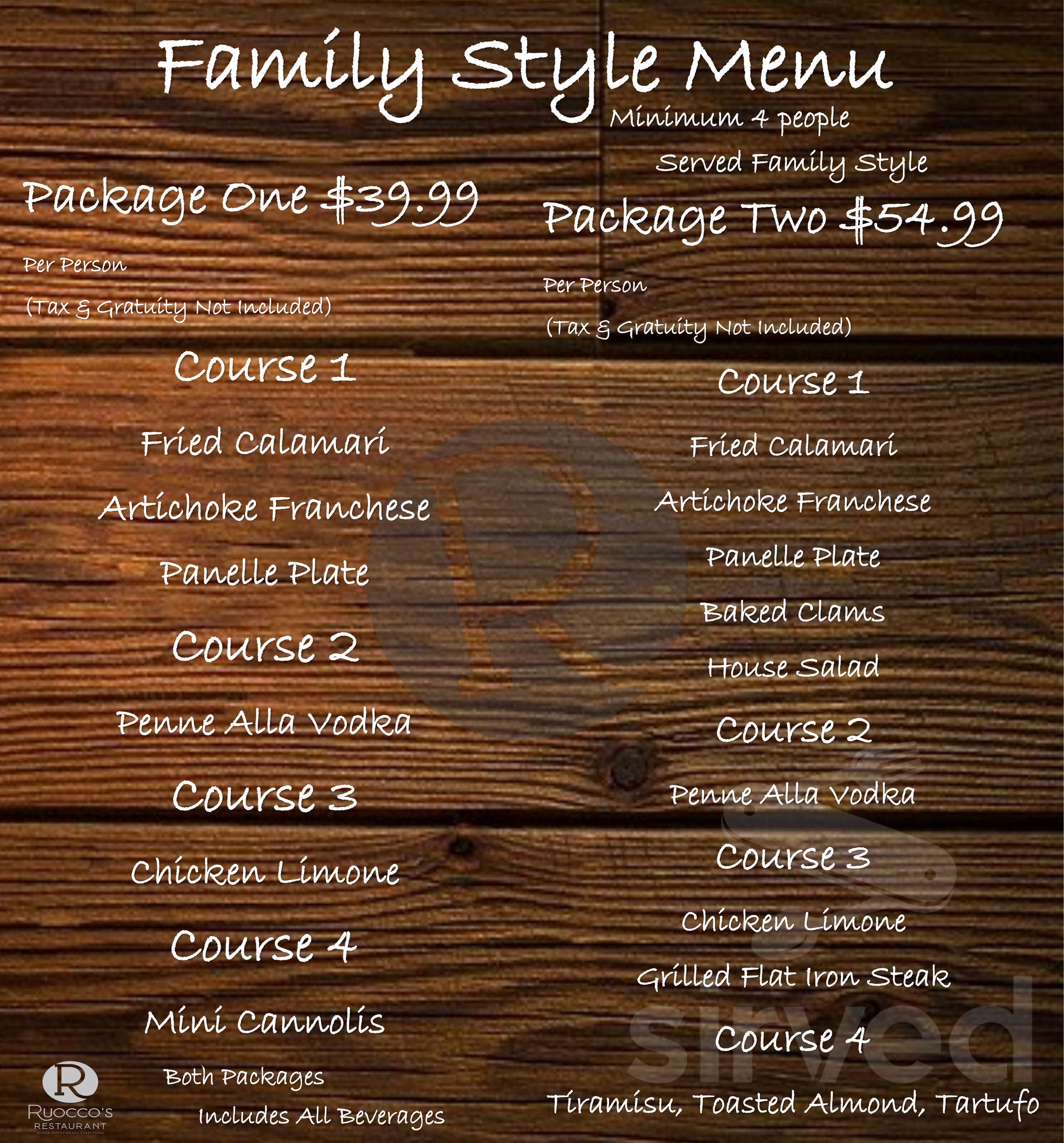 Ruoccos Restaurant menu in Manalapan Township, New Jersey, USA