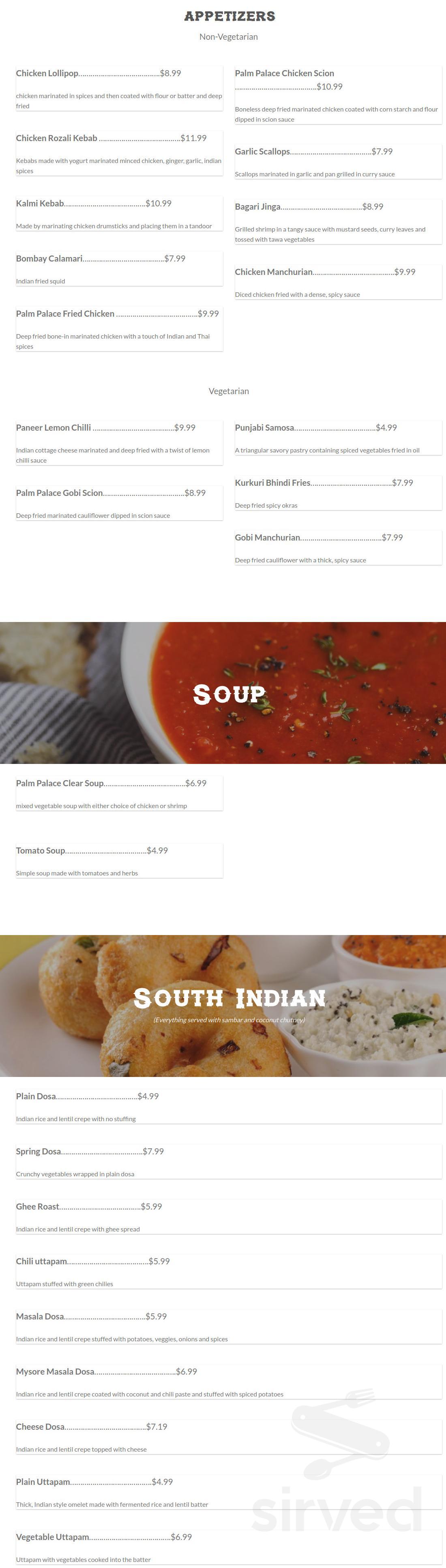 Palm Palace Indian Restaurant menu in Loganville, USA