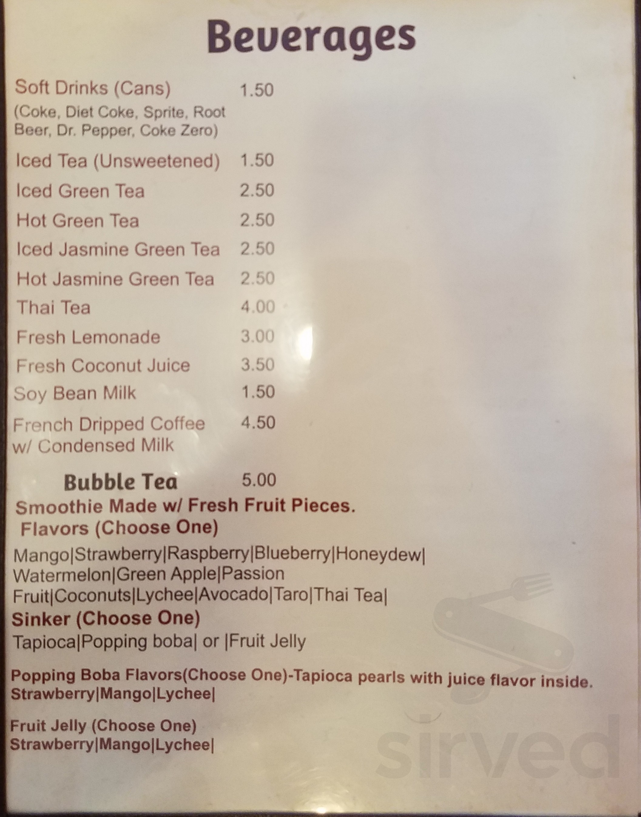 Fusion Cafe menu in Metairie, Louisiana, USA