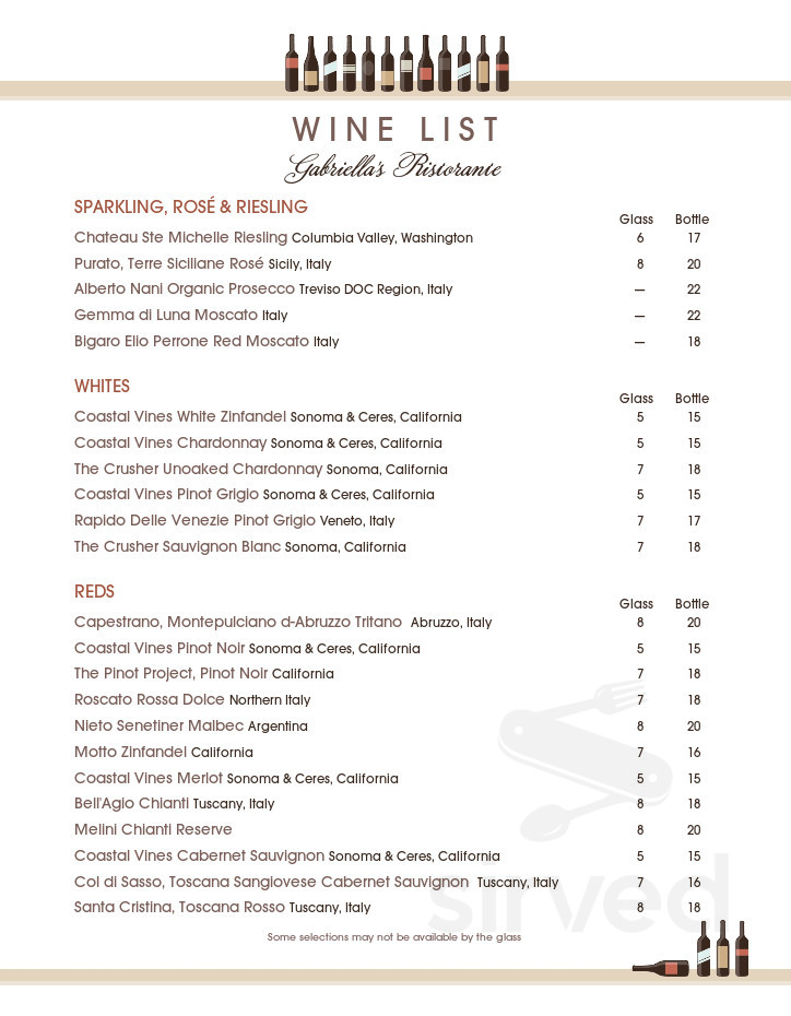 Gabriella S Ristorante Menu In Prescott Valley Arizona Usa