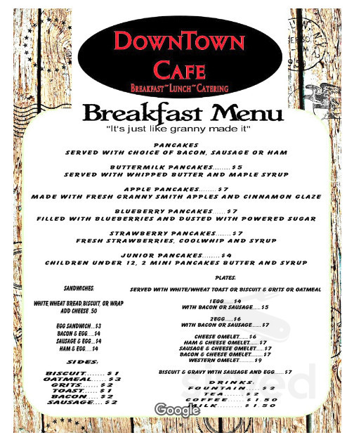 Downtown Cafe menu in Attalla, Alabama, USA