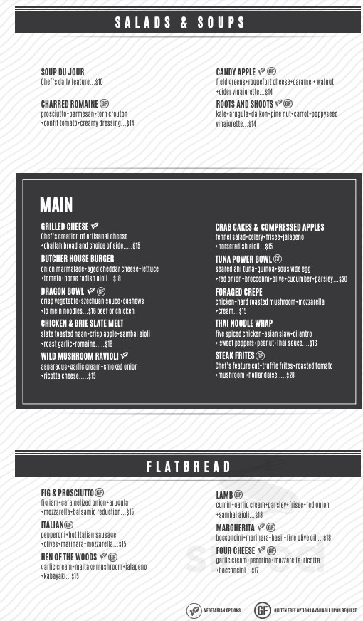 The Martini House menu in Burlington, Ontario, Canada