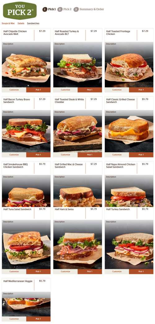 Panera Bread menu in Denton, Texas, USA