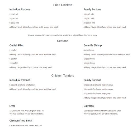 Lisa's Chicken menu in Arlington, Texas, USA