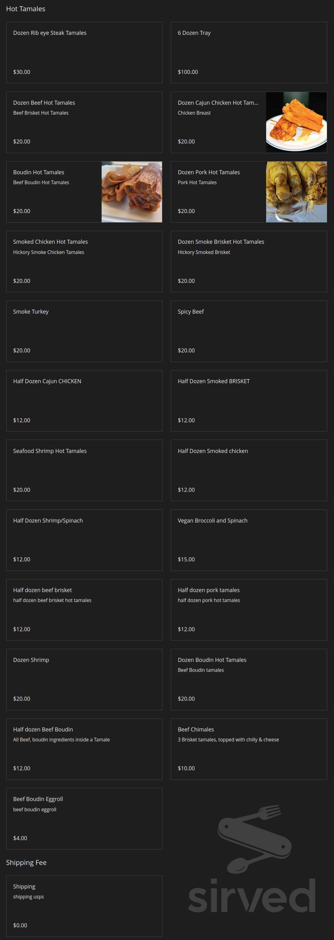 CC's Hot Tamales and BBQ menu in Jersey Village, Texas, USA