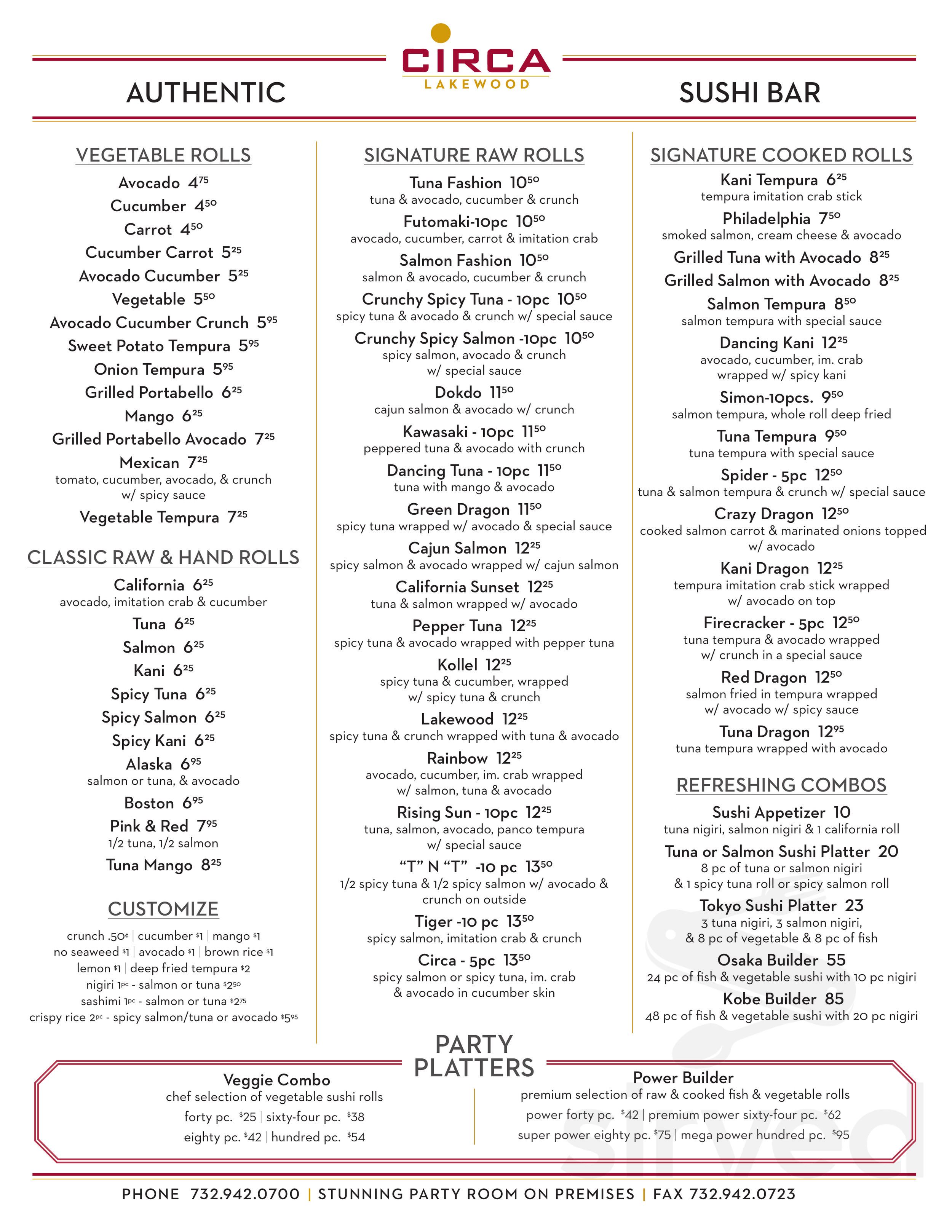 Circa Restaurant Lakewood menu in Lakewood, New Jersey, USA