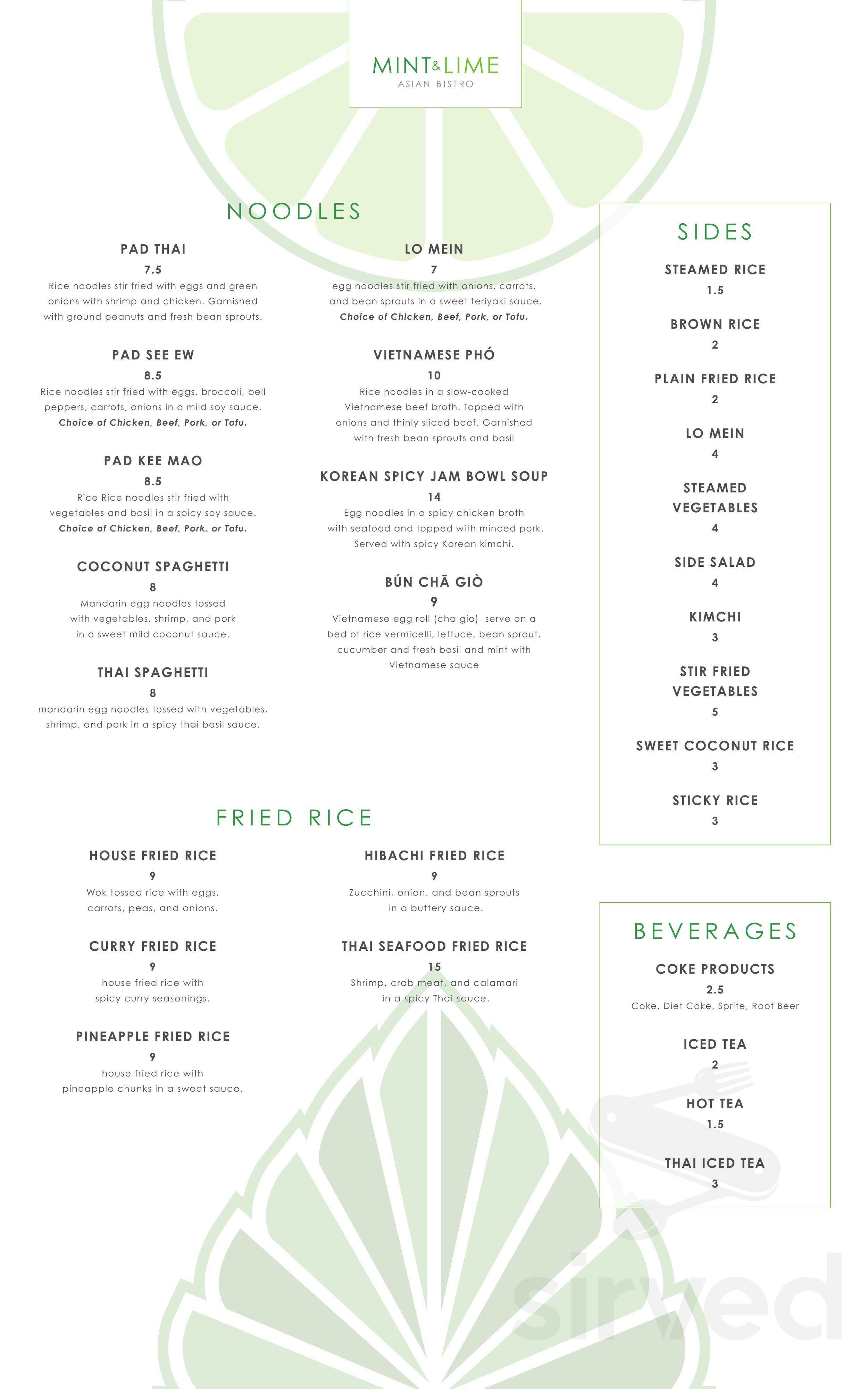 Mint & Lime Asian Bistro menu in Canton, Ohio, USA