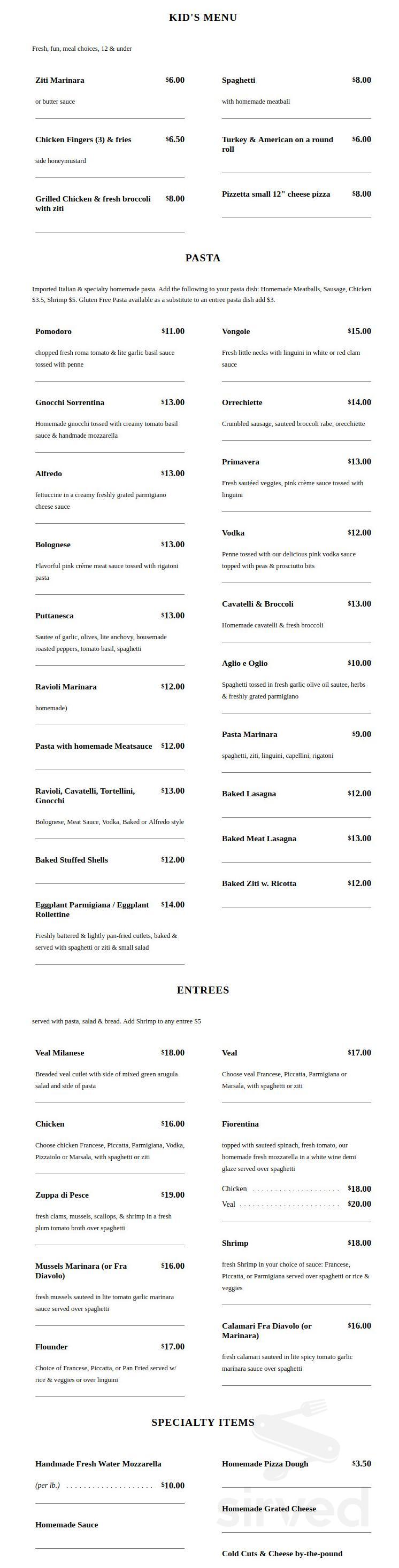 Avellino Wood Fired Brick Oven menu in East Hanover, New Jersey, USA