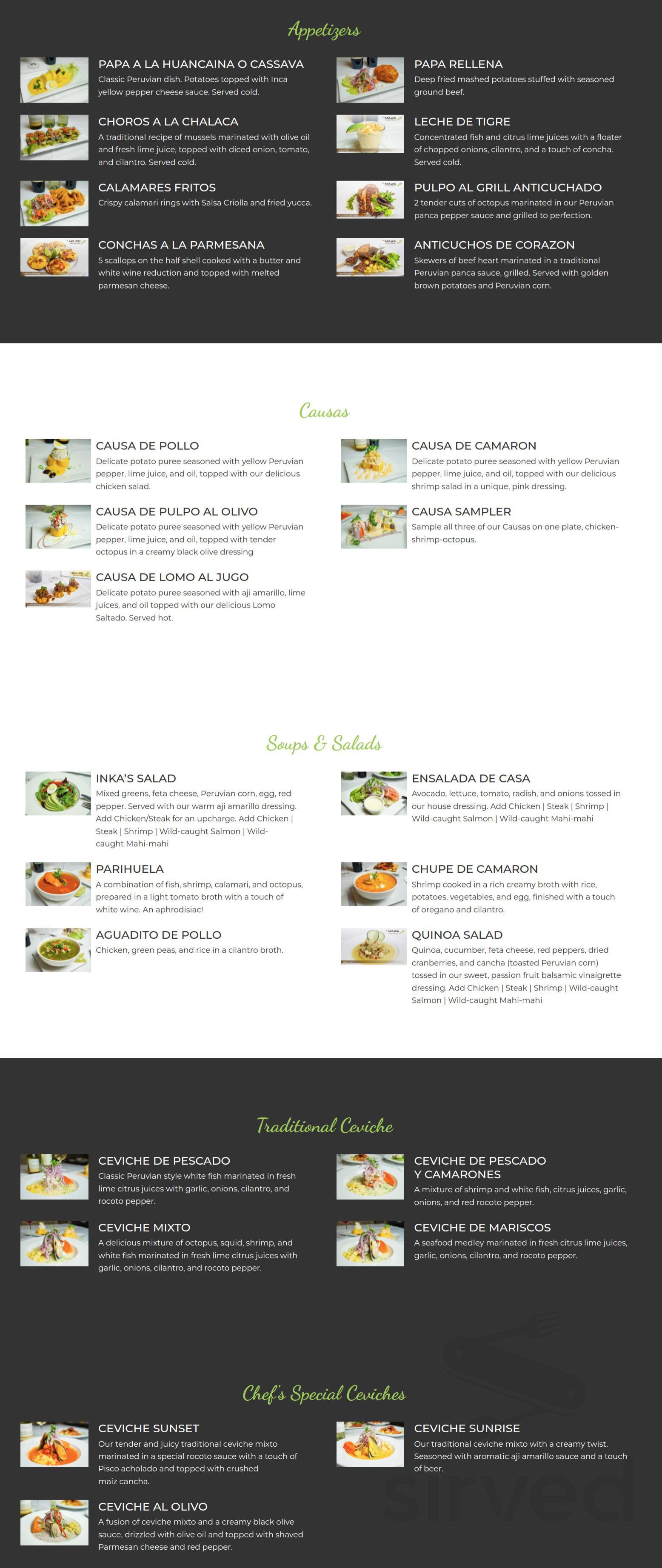 Menu - Orlando FL's El Inka Grill | Sirved