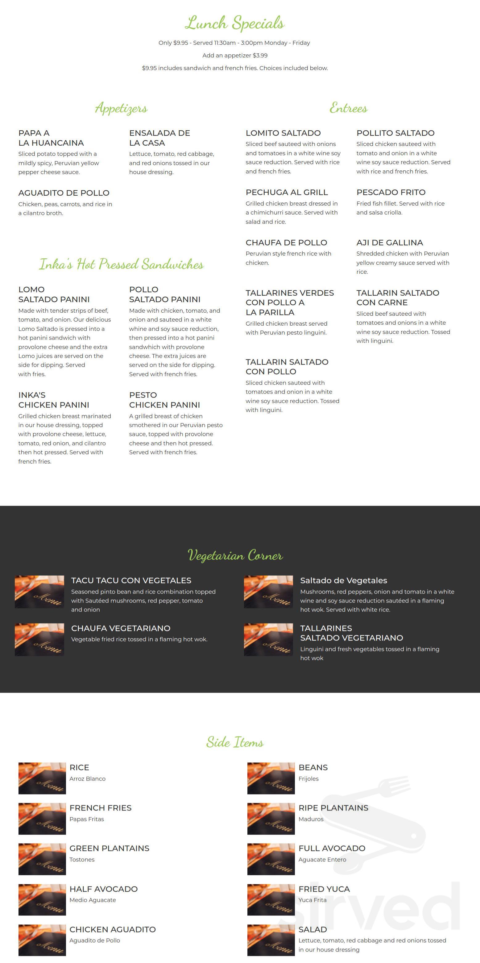 Menu - Orlando FL's El Inka Grill | Sirved