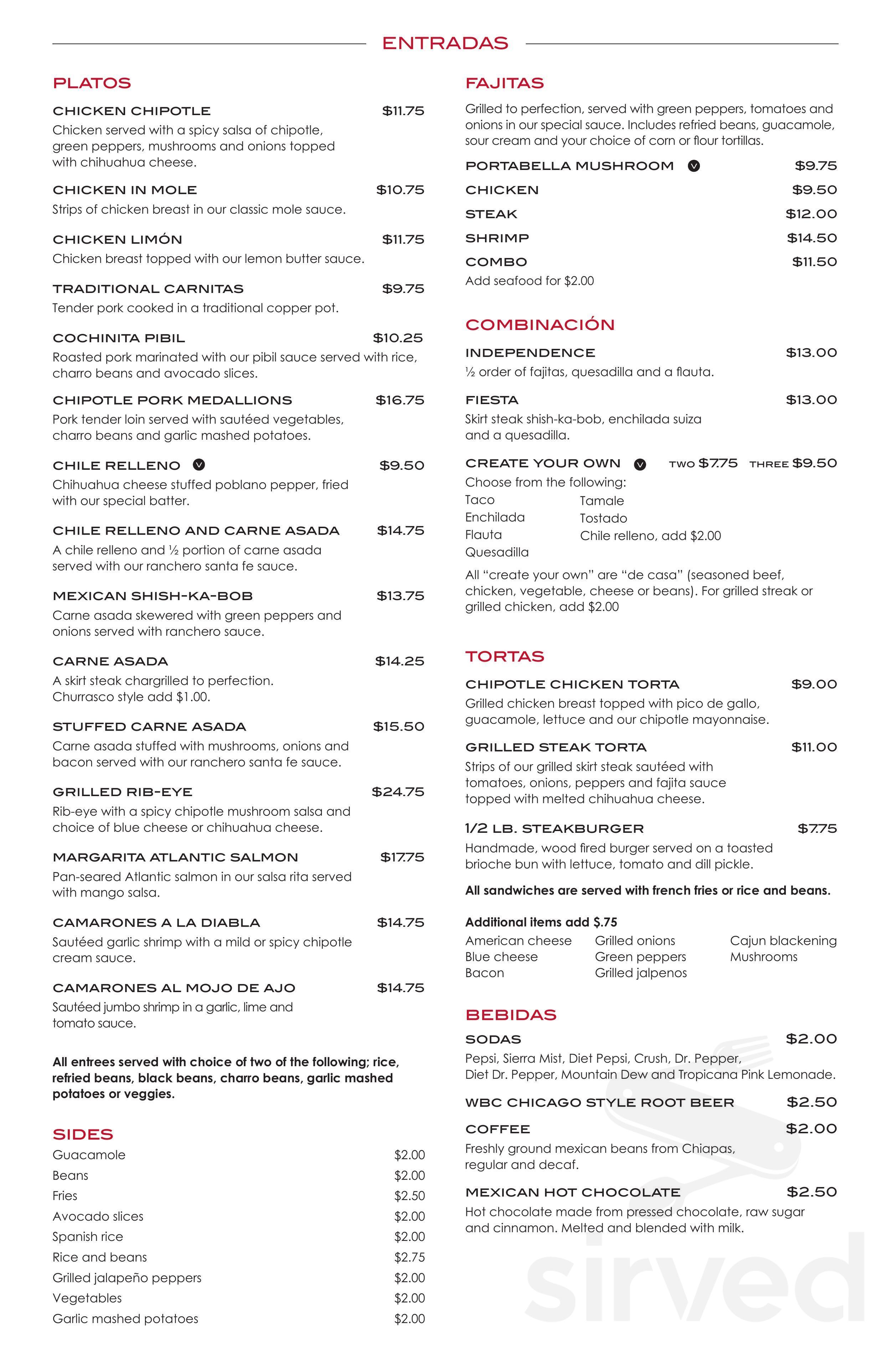 Menu - Countryside IL's Cafe Salsa | Sirved