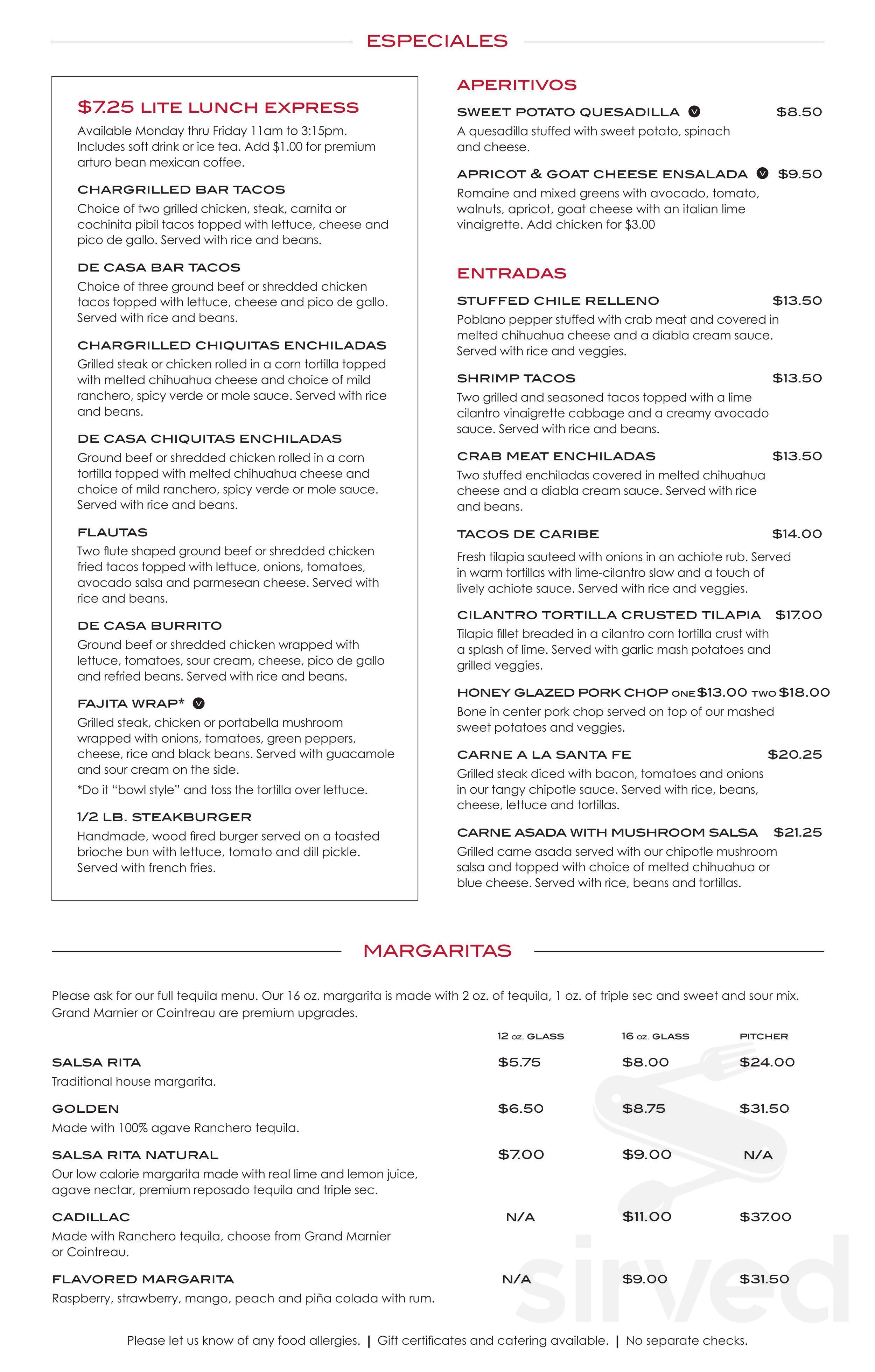 Menu - Countryside IL's Cafe Salsa | Sirved