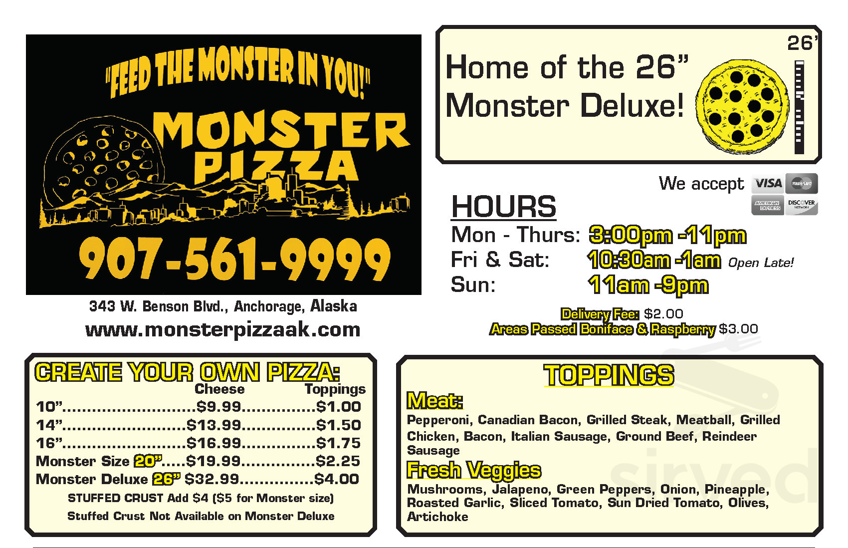 Menu for Monster Pizza in Anchorage, AK | Sirved