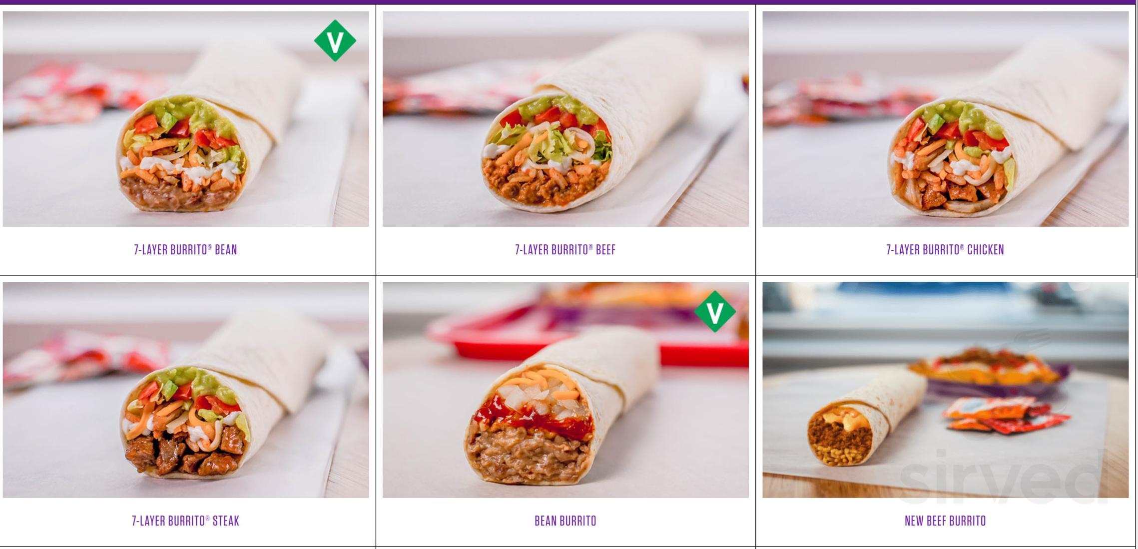 Taco Bell menu in Canton, Connecticut