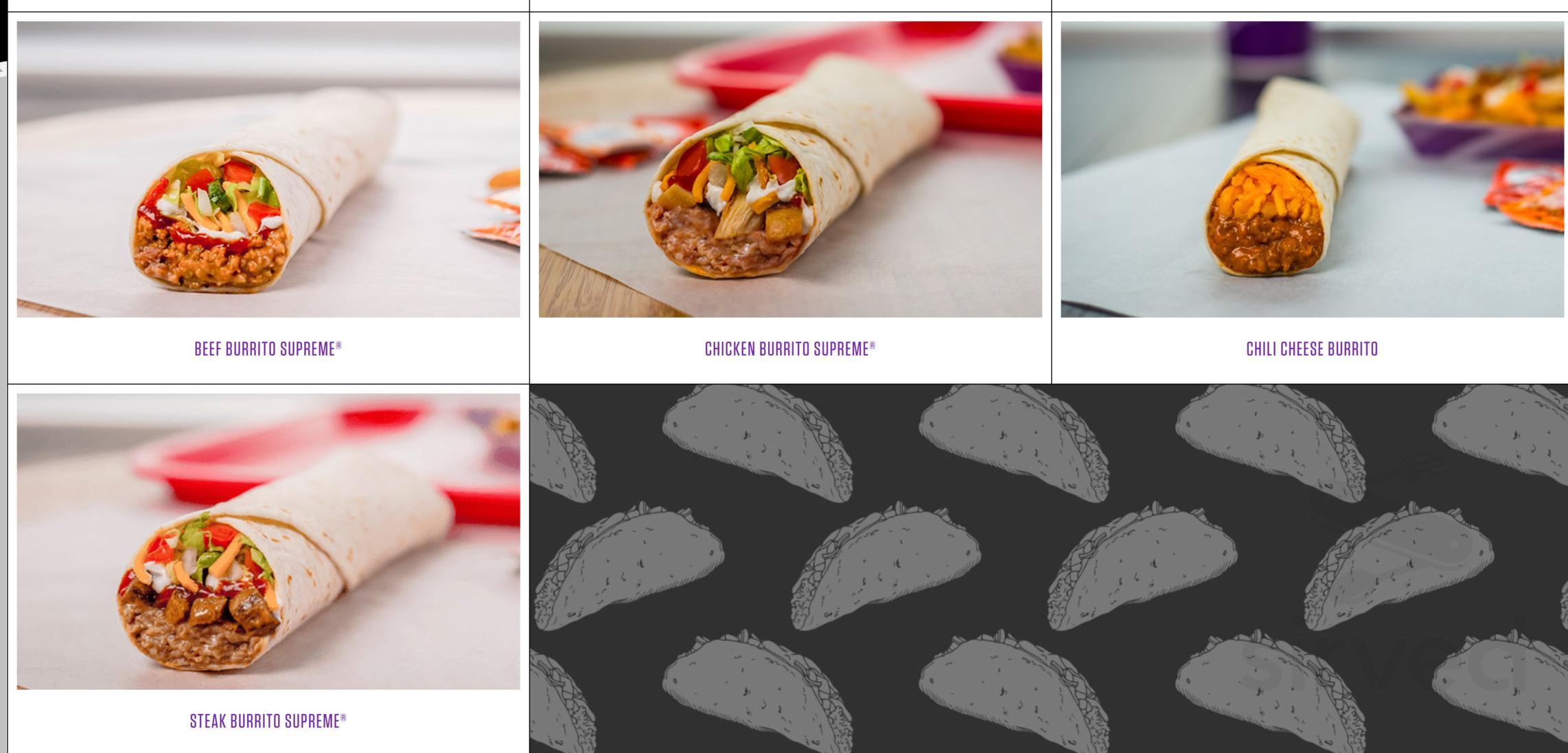 Taco Bell menu in Canton, Connecticut