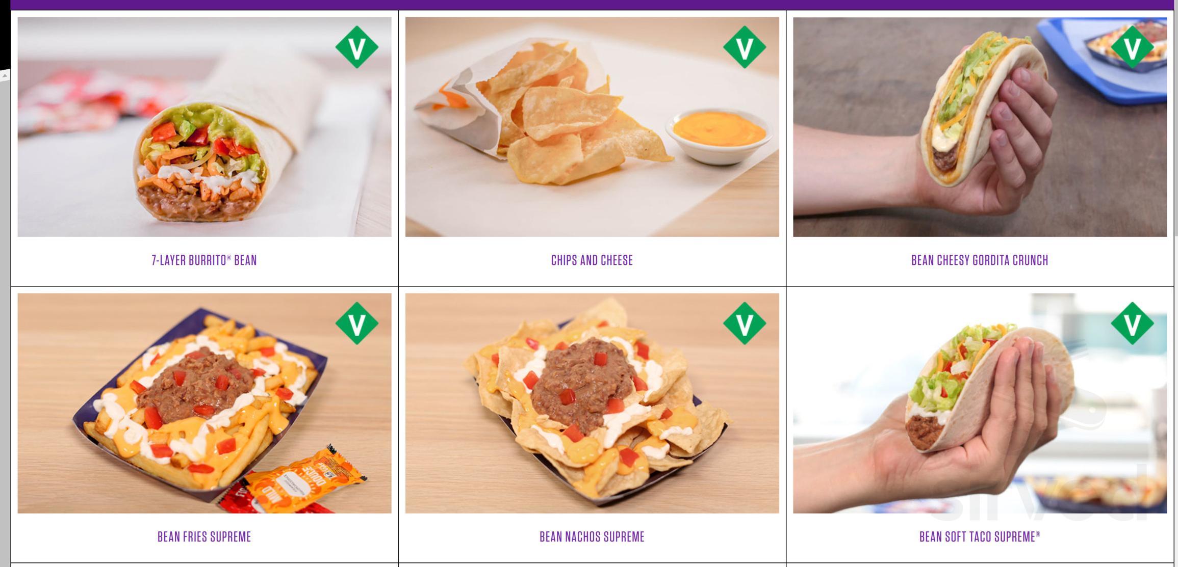 Taco Bell menu in Canton, Connecticut