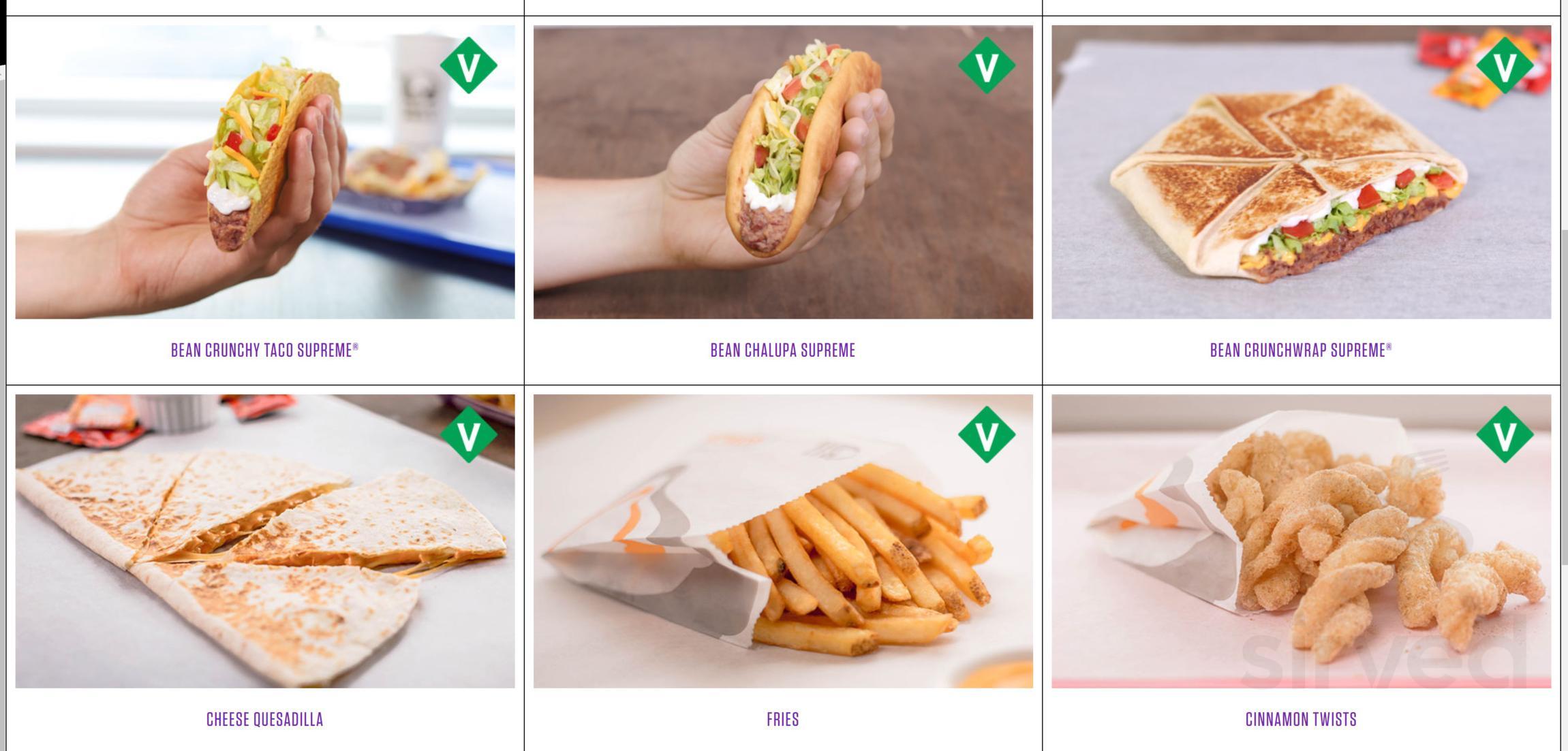 Taco Bell menu in Canton, Connecticut