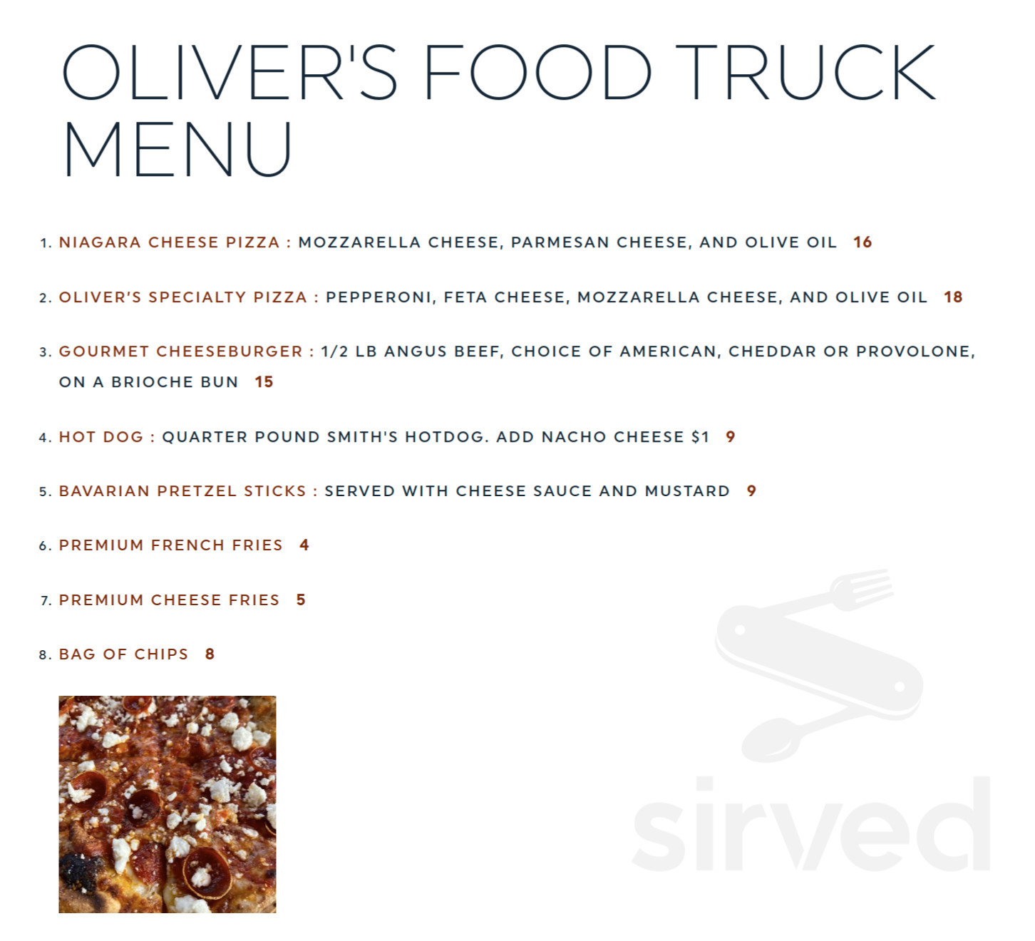 Oliver's Beer Garden menu in Erie, Pennsylvania, USA