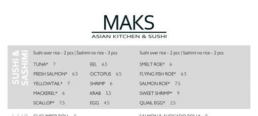 Menu for MAKS Asian Kitchen & Sushi in Fort Myers, FL | Sirved