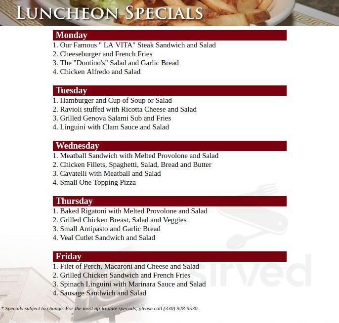 Dontino's La Vita Gardens menus in Akron, Ohio, United States