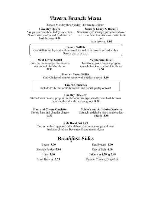Hall's Tavern at Coventry menu in Fort Wayne, Indiana, USA