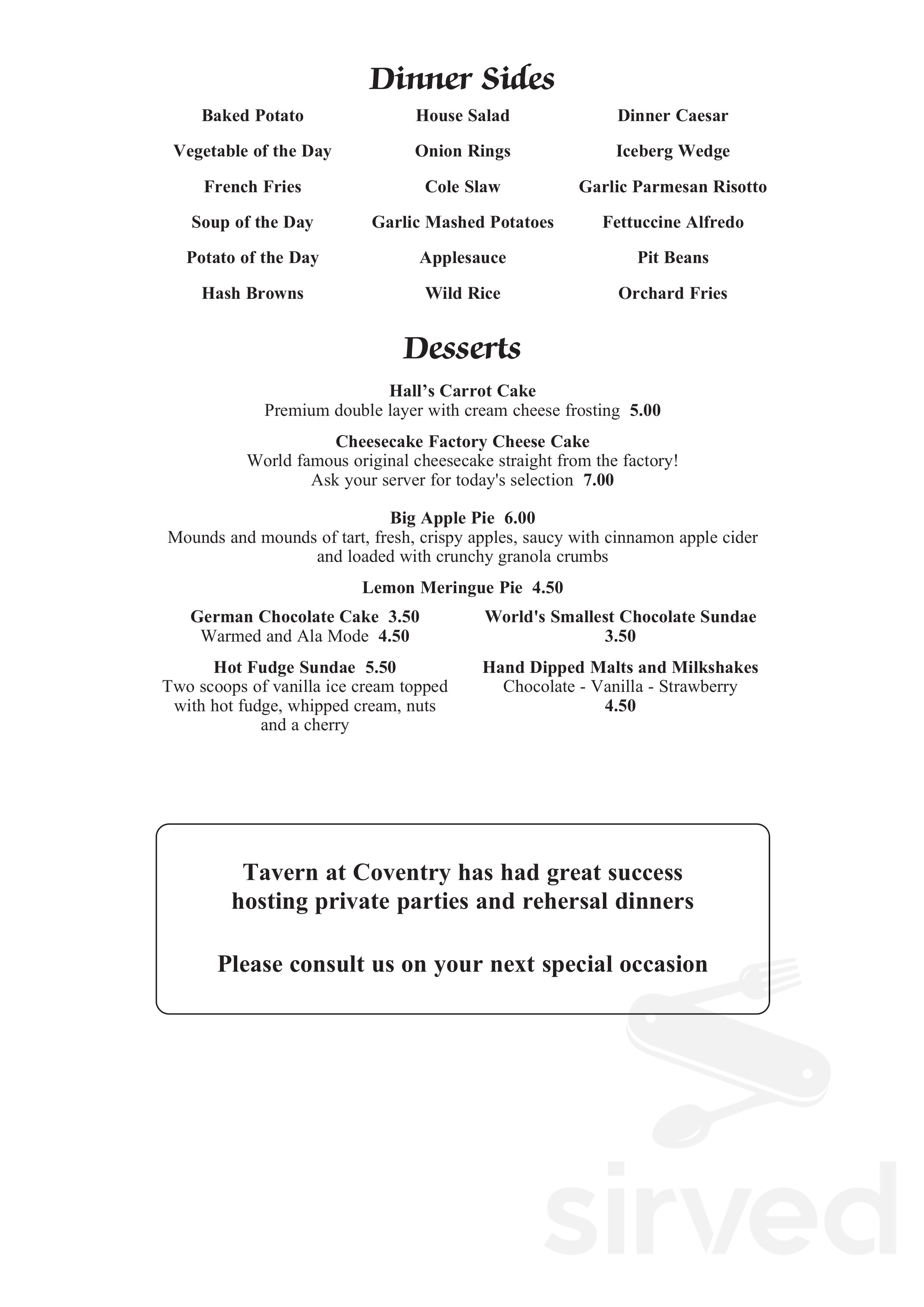 Hall's Tavern at Coventry menus in Fort Wayne, Indiana, United States