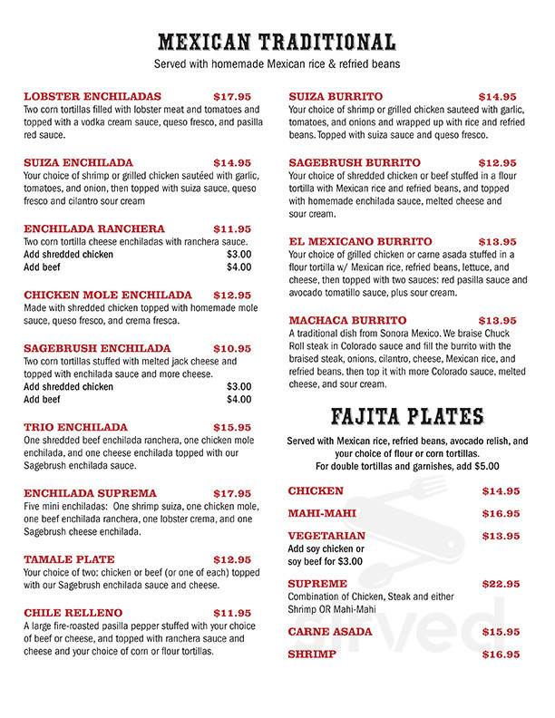 Sagebrush Cantina menu in Calabasas, California, USA