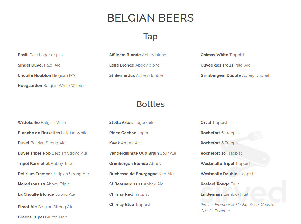 Brussels Bistro drink menu in Laguna Beach, California