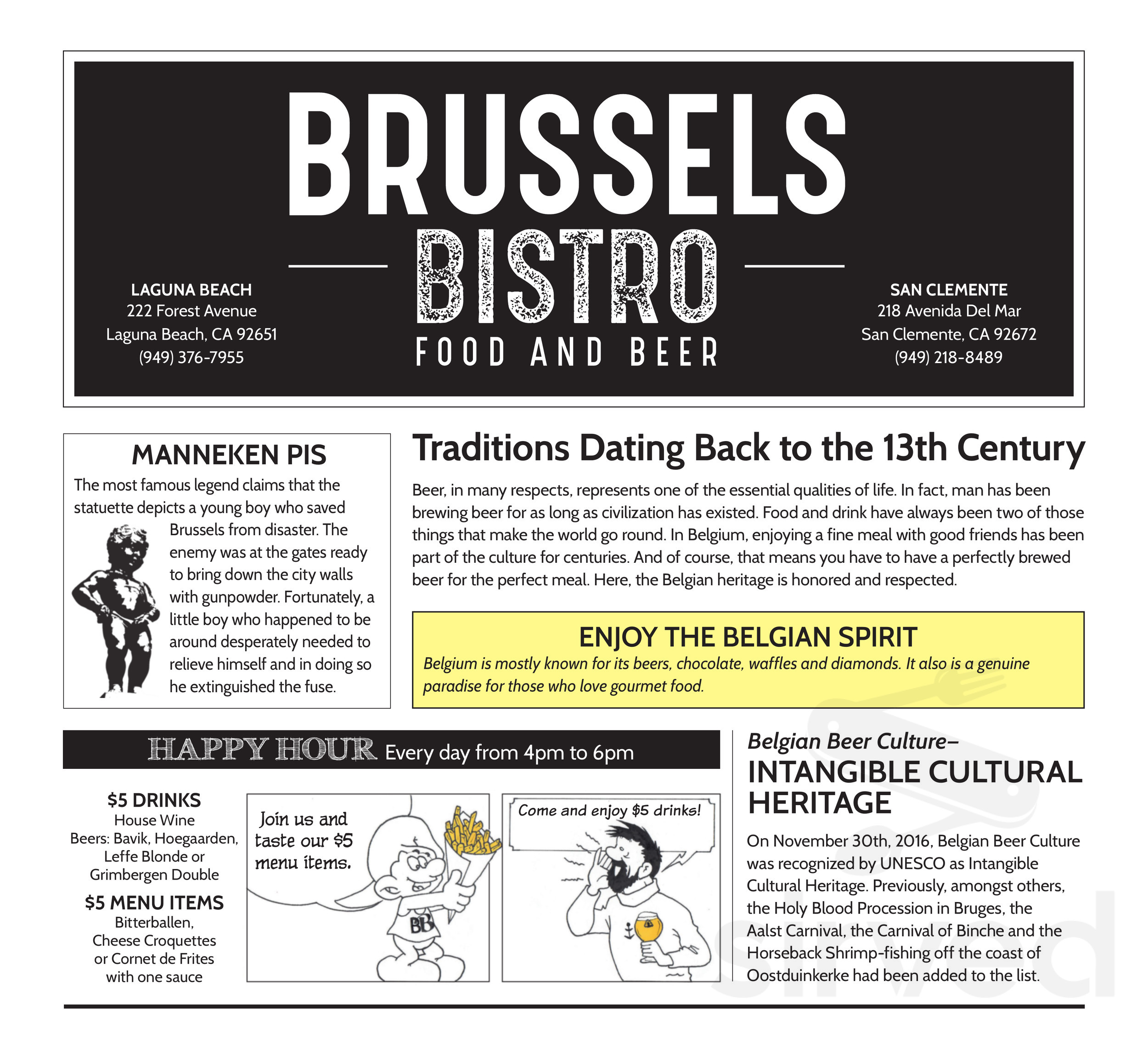 Brussels Bistro menu in Laguna Beach, California