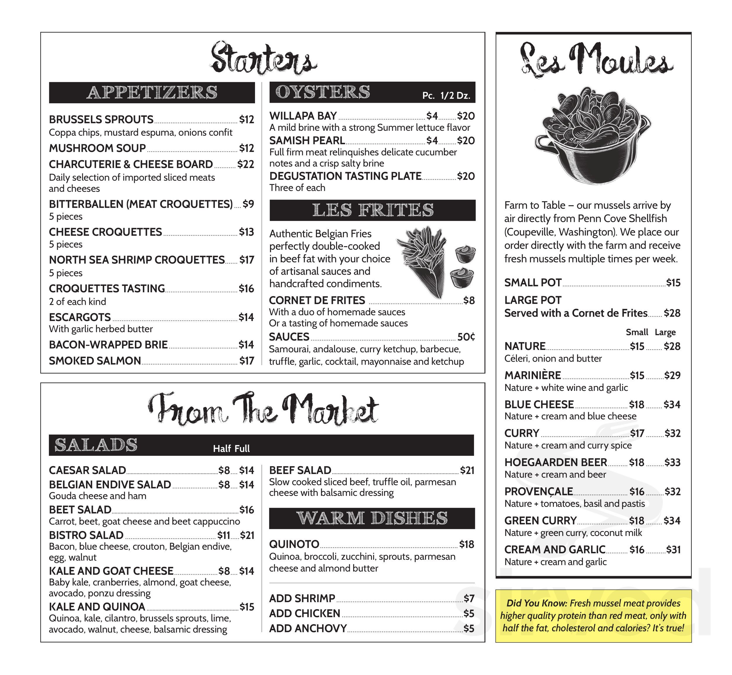 Brussels Bistro menu in Laguna Beach, California