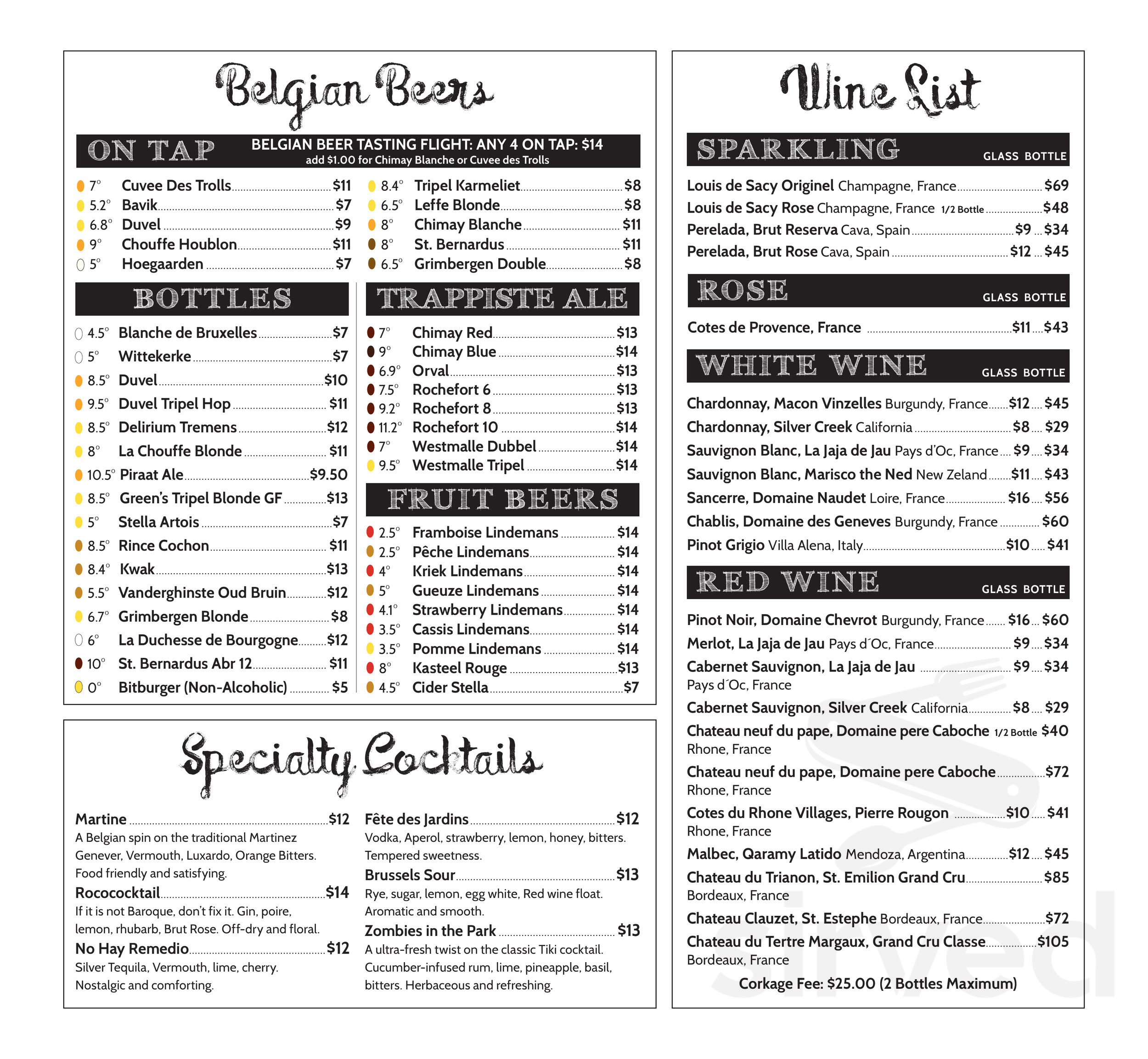 Brussels Bistro menu in Laguna Beach, California