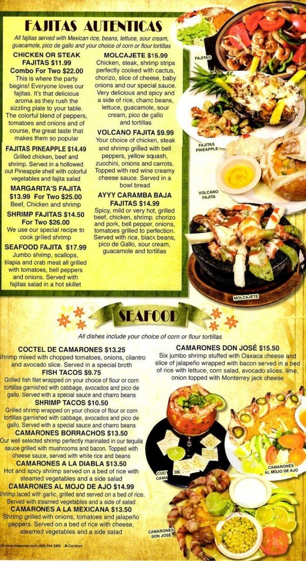 Margaritas Downtown menu in Memphis, Tennessee, USA