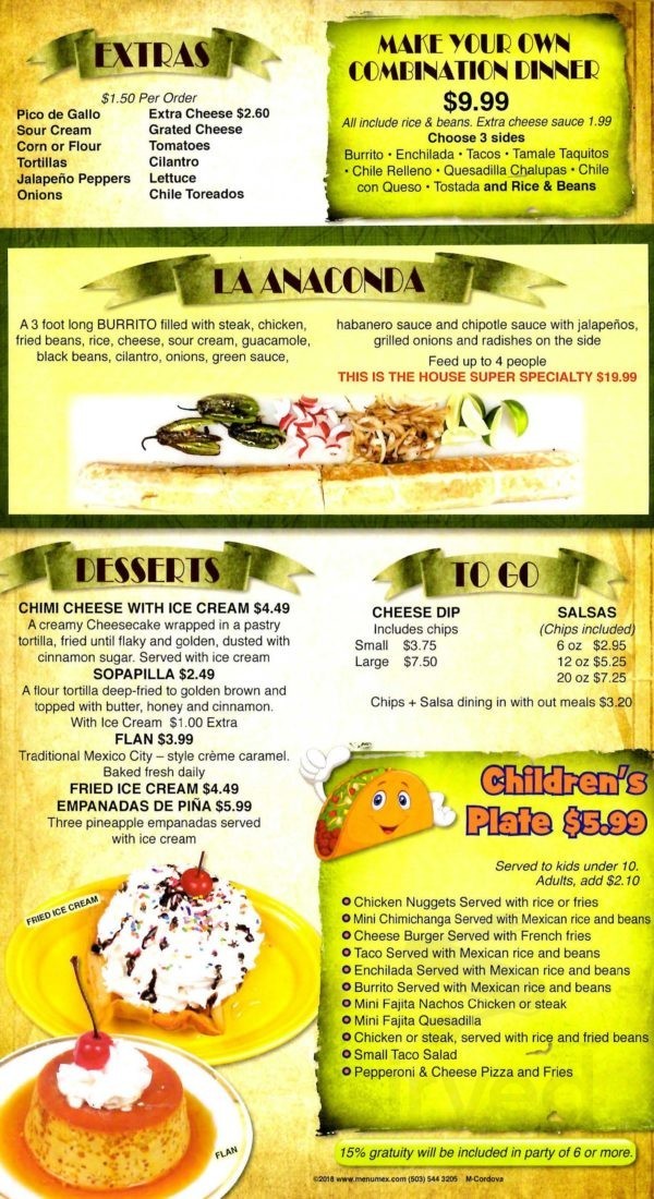 Margaritas Downtown menu in Memphis, Tennessee, USA